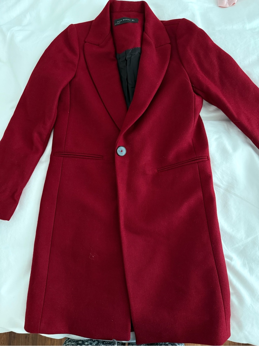 Zara Deep Red Single-Button 70% wool coat ( wool edition )  size S